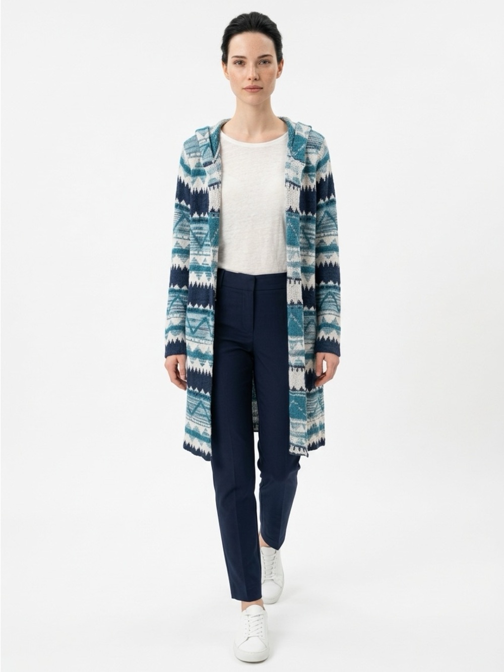 Great Northwest Indigo Women Large Blue Southwestern Hooded Longline Cardigan